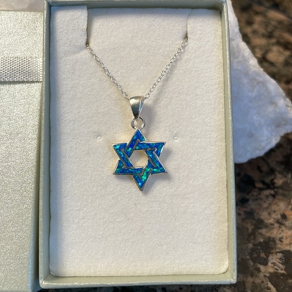 Created Opal Blue Star Of David Pendant. Stamped 925. Retail 128.00 - Picture 5 of 8